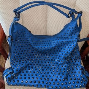 Blue Studded Faux Leather Bag